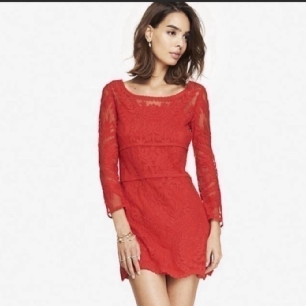 Express Red Baroque Lace Dress